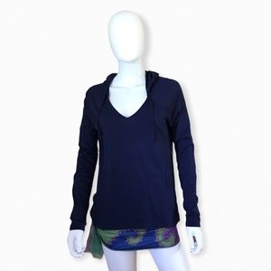 LAmade Navy Blue Long Sleeve Cut-out Top Hoodie, S